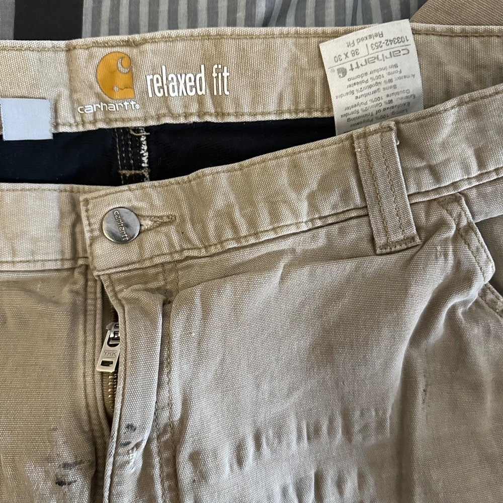 Carhartt Relaxed Fit Work‎ Pants Tan Canvas 38 X 30 Grunge Distressed - Picture 3 of 6